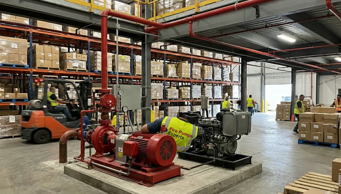 Fire pump design for air freight storage