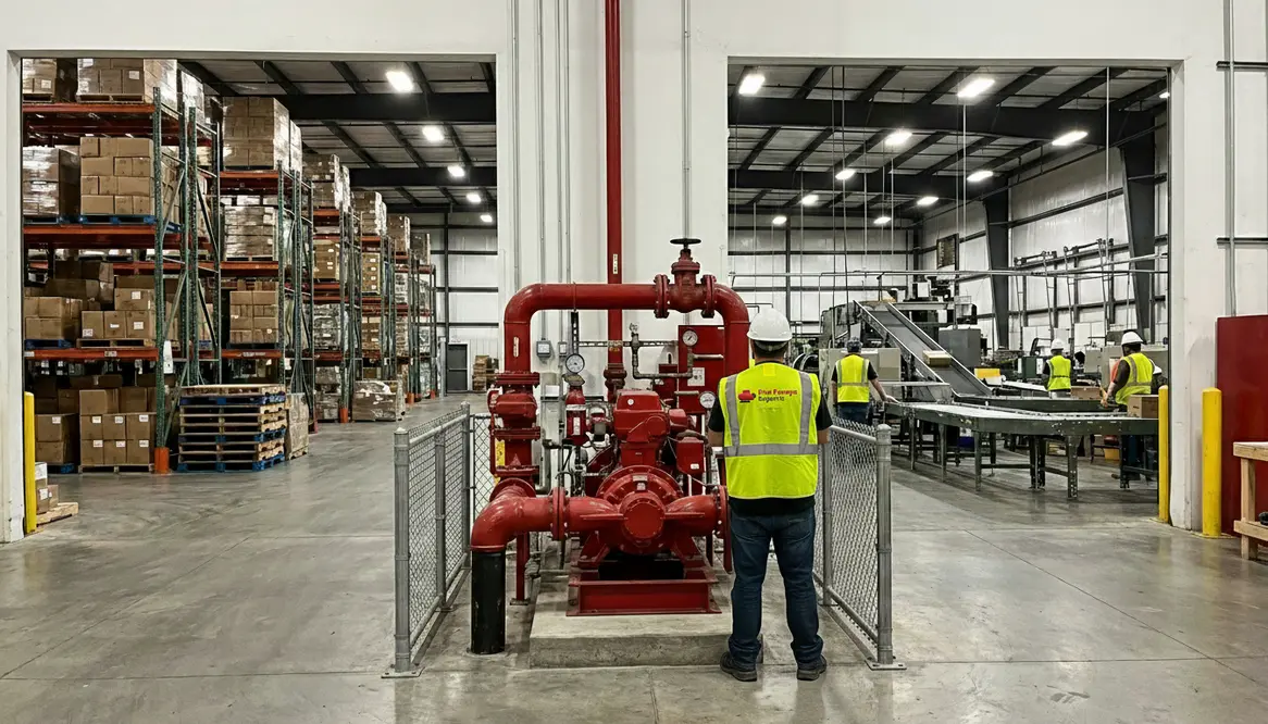 Fire pumps for facilities combining production and storage