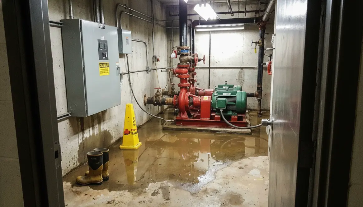 fire pump inspection, flooded pump room, fire pump maintenance