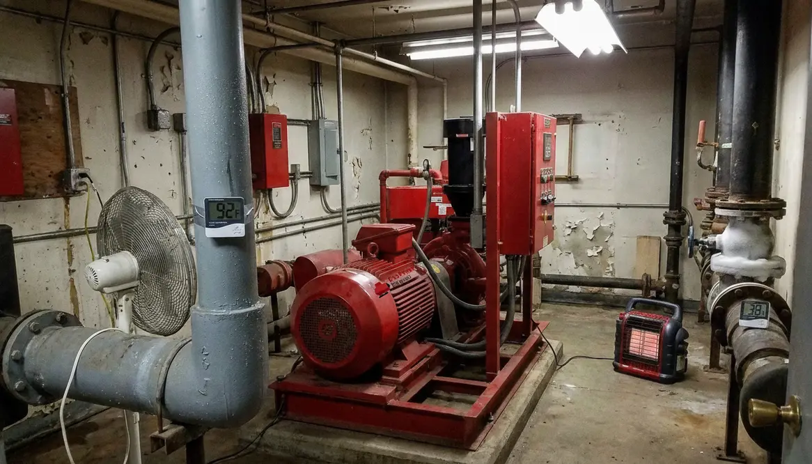fire pump room requirements, fire pump room temperature, fire pump maintenance