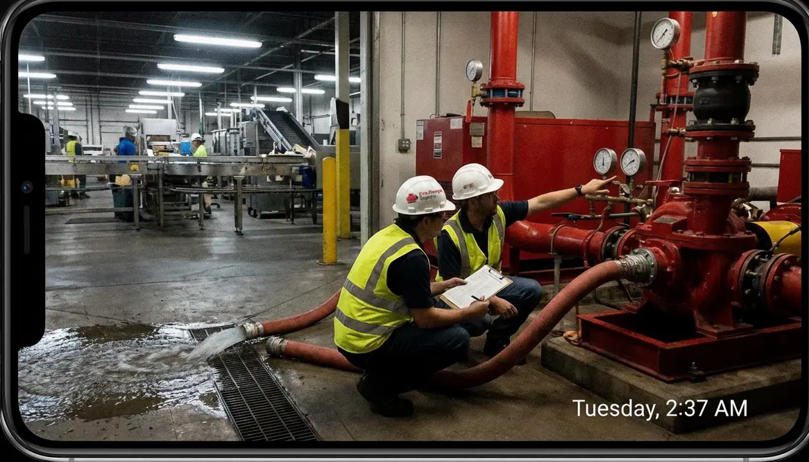 industrial fire protection, fire pump testing, manufacturing fire protection