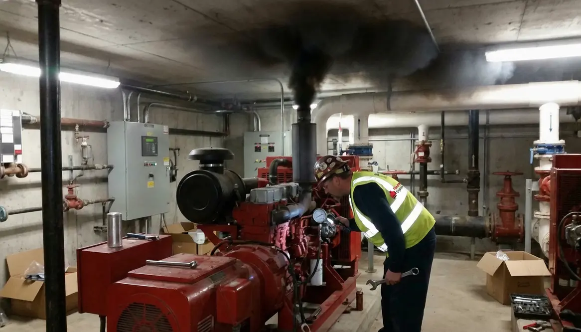 diesel fire pump blowing black smoke